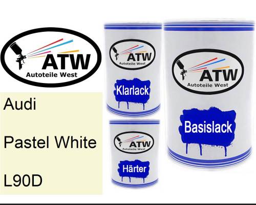 Audi, Pastel White, L90D: 500ml Lackdose + 500ml Klarlack + 250ml Härter - Set, von ATW Autoteile West.